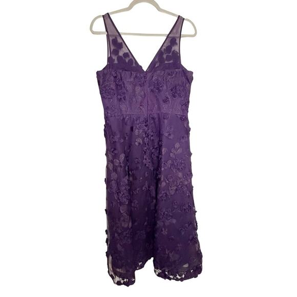 Rickie Freeman Teri Jon Tulle Tea-Length Dress Floral Appliques Purple Size 8 - Picture 2 of 5